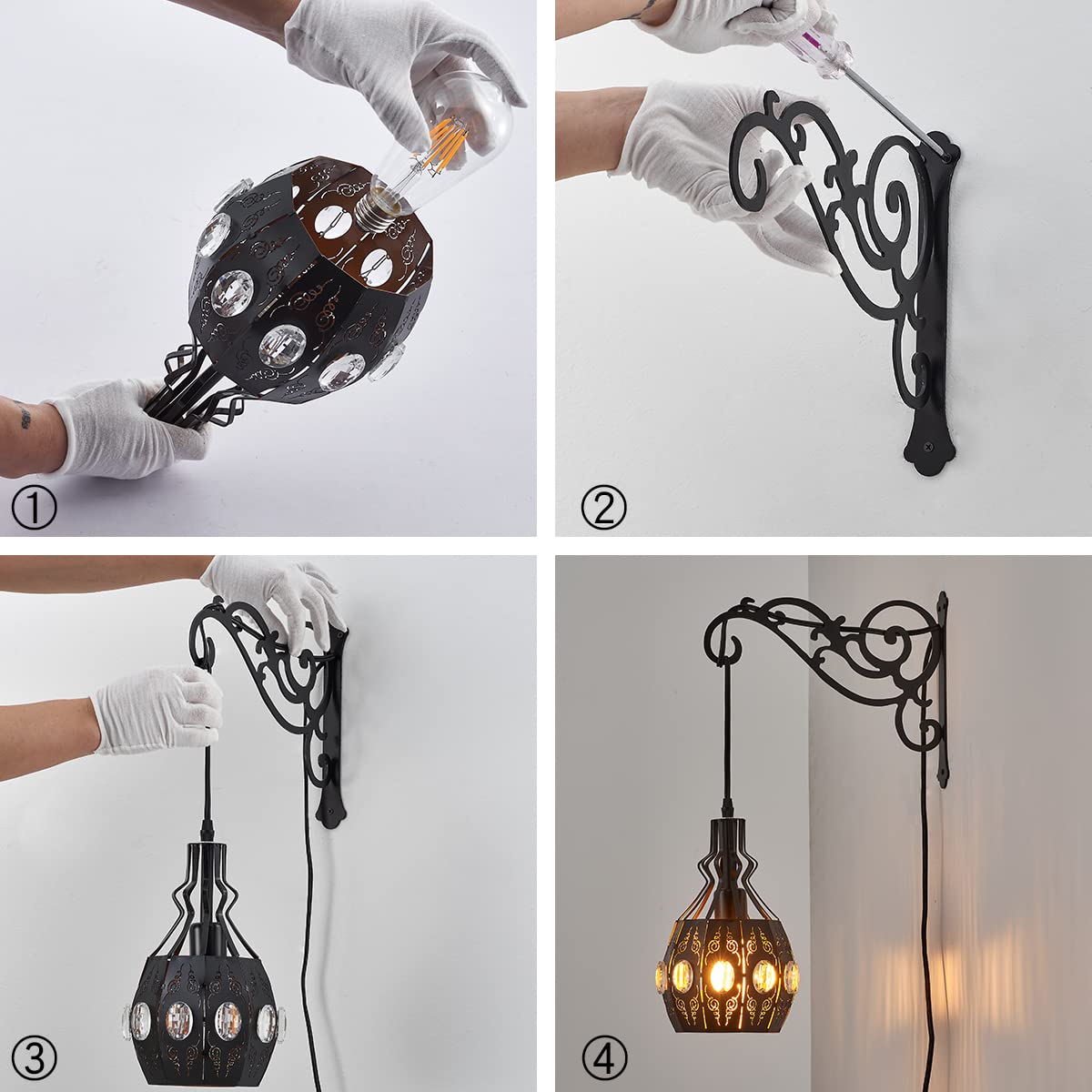 KAMTAT-ZS 2PK Wall Sconce Plug in Hanging Lamp Shelf Dimmable Wall Sconces Adjustable Wall Lights with Plug in Cord and Dimmer On/Off Indoor Wall Sconces for Living Room Bedroom