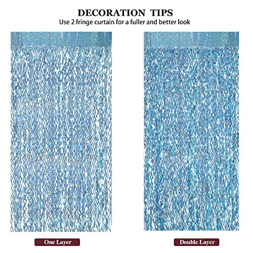 4 Pack Light Blue Party Foil Curtain - CYLMFC 3.3 ft x 6.6 ft Wavy Photo Booth Backdrop Metallic Tinsel Foil Fringe Curtai...