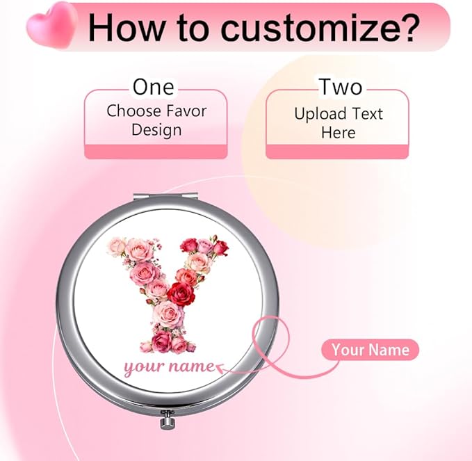 Eunigem Personalized Compact Flower Mirror for Women-Makeup Small Purse Mirror Custom Gift for Girls Women Christians (Pink Rose Color)
