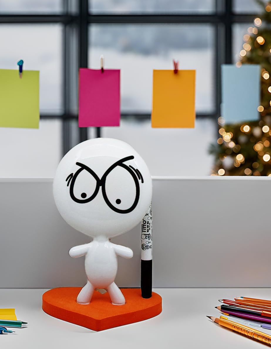 Estudio MW TITTO in Love, Draw Your Ideas - Back to School Gadgets Desk Gifts - Small Desktop Whiteboard Dry Erase - Ceramic Doll - Orange Office - Create Funny Faces (Orange)