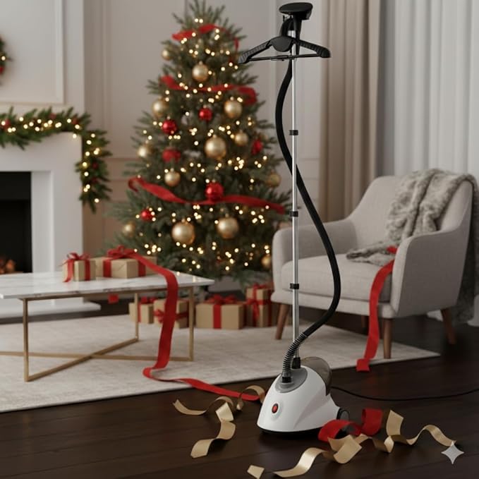 SALAV GS18 Full-Size Clothes Steamer - 1500W Power, 1.8L Water Tank, 60-Min Garment Steam, Iron Clothing, Adjustable Pole & Wheels for Easy Storage, Professional Standing Steamer for Clothes, White