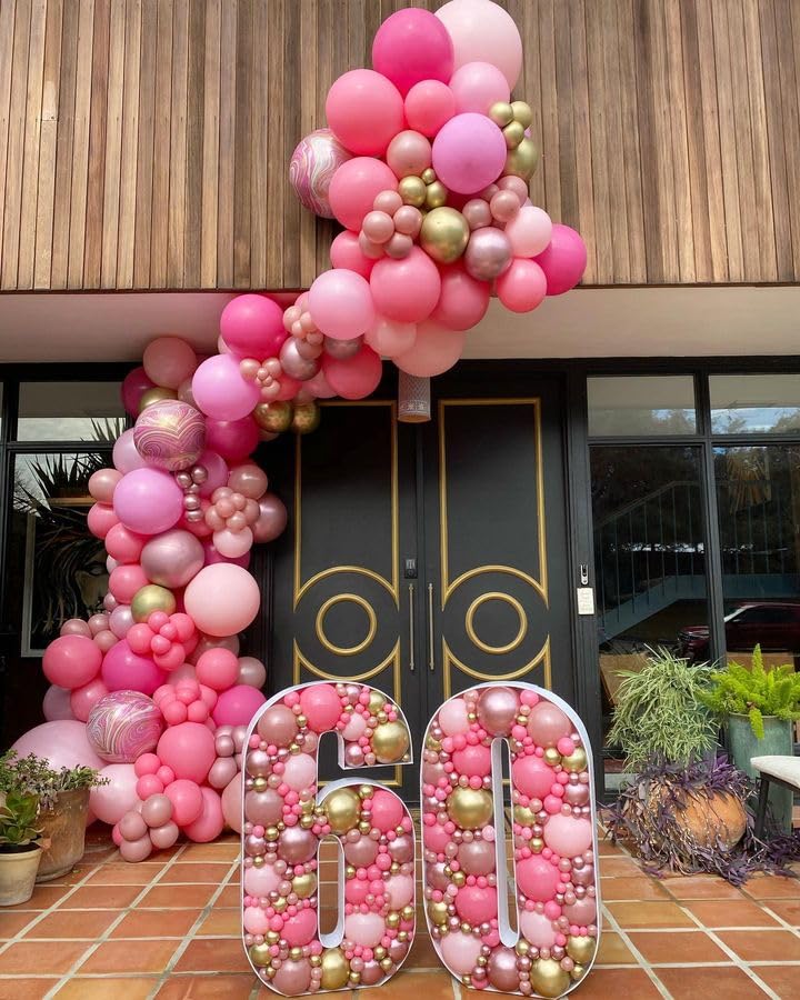 Bezente Pink Balloons Set,60pcs 12 inch Metallic Pearl Pink, Hot & Pastel Pink Latex Balloons Kit for Birthday,Wedding,Bab...