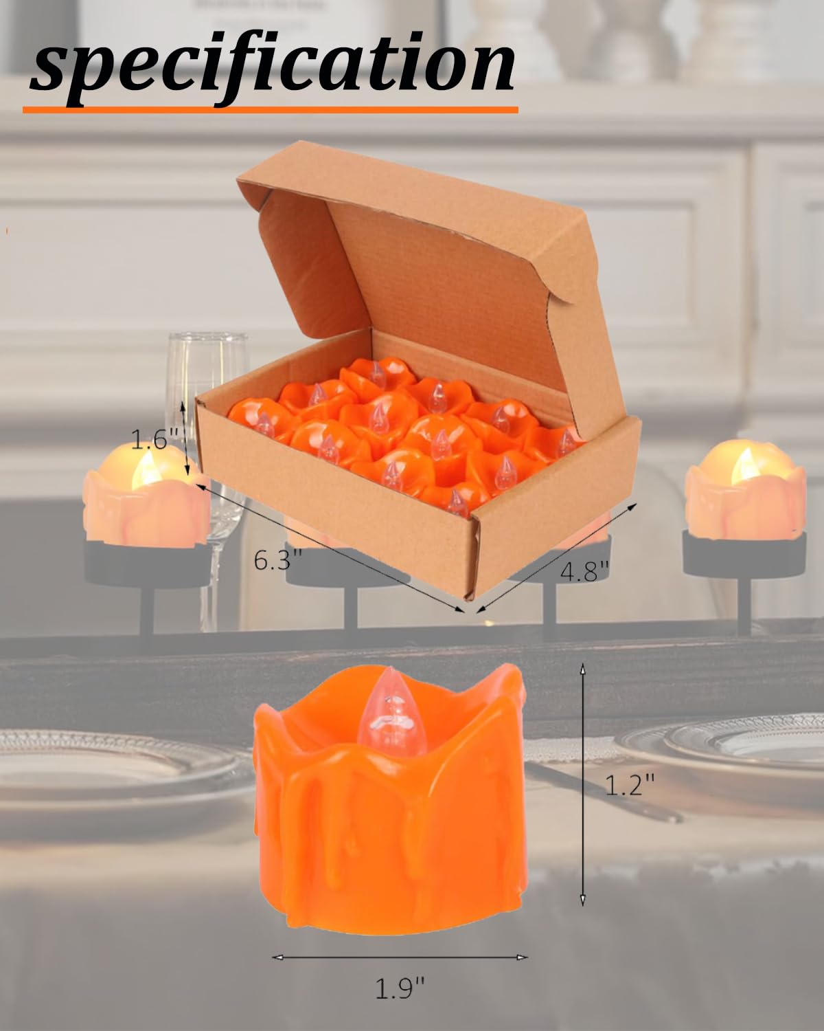 ONEIHOMM Halloween Orange Timer Tealights, Flameless Flickering Melting Candles Battery Operated, Fall Tea Lights for Gothic Wedding Home Decor (12PCS)