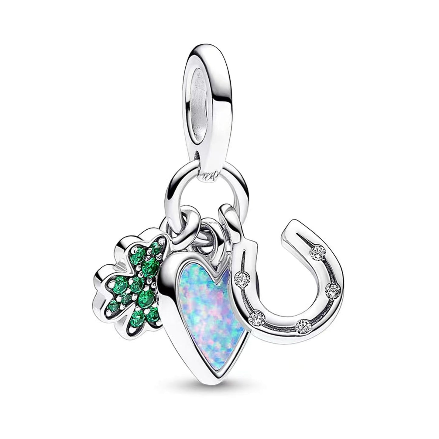 Annmors 925 Sterling Silver Charms fit Bracelets Necklaces Four Leaf Clover & Blue Heart Dangle Beads with 5A Cubic Zirconia Chr