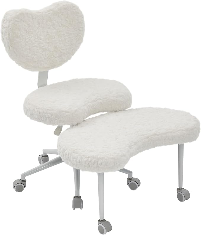 Cross Legged Office Chair for Adults, Criss Cross Office Chair with Wheels, Adjustable Meditation Chair with Lumbar Support, ADHD Desk Chair for Home Office, Beige