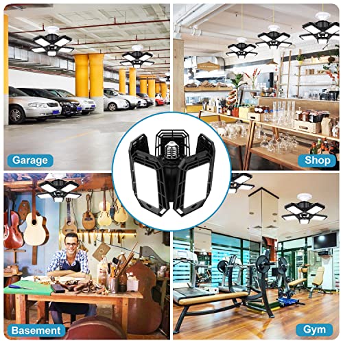 Luyata LED Garage Lights 4 Pack,Ceiling LED Shop Light 160W 16000LM 6500K Screw in Led Light with 5+1 Deformable Panels, B...