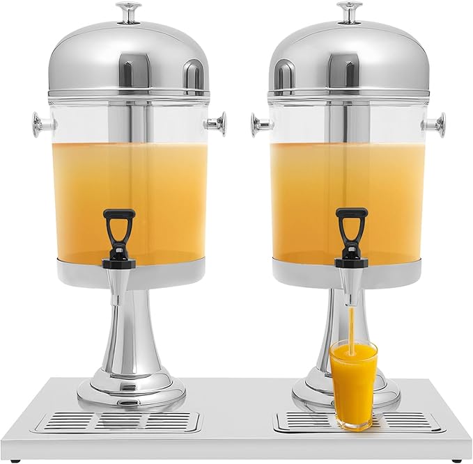 16L Dual Barrel Beverage Dispenser With Ice Cores And Stand,Beer Dispenser Machine, Two Transparent Barrels Drink Dispense...