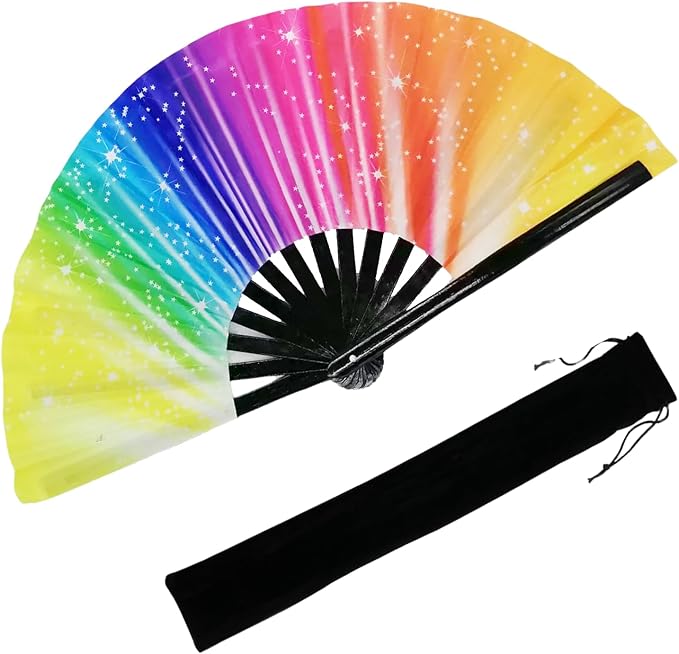 YKuzLx 13‘’ Large Rave Fan for Men Women, Popping Fan for Line Dancing, Decorative Folding Hand Fan for Party, Home Decora...