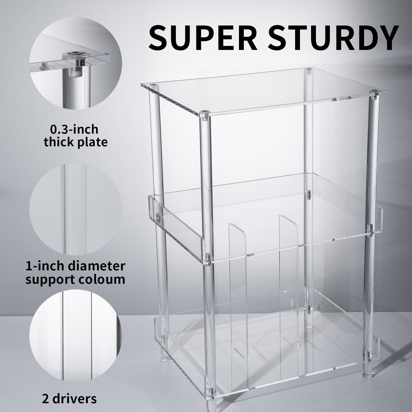 Antilope 18x14 Acrylic Record Player Stand with Vinyl Storage, 3 Tiers Large Turntable Stand Holder Up to 200 Albums, Record Player Table Cabinet Organizer for Living Room Bedroom Corner (Clear)