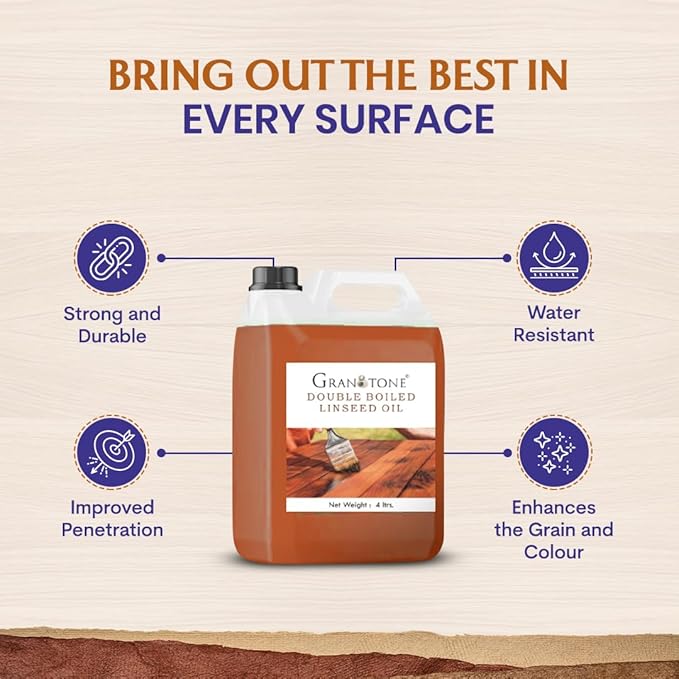 GRANOTONE Double Boiled Linseed Oil | Effective Waterproof Furniture Polish Oil, Used for Wood Finishing, Sports Goods Like Cricket Bat, Filling Cracks, Mixing with Paint and Wall Putty, 500 ML
