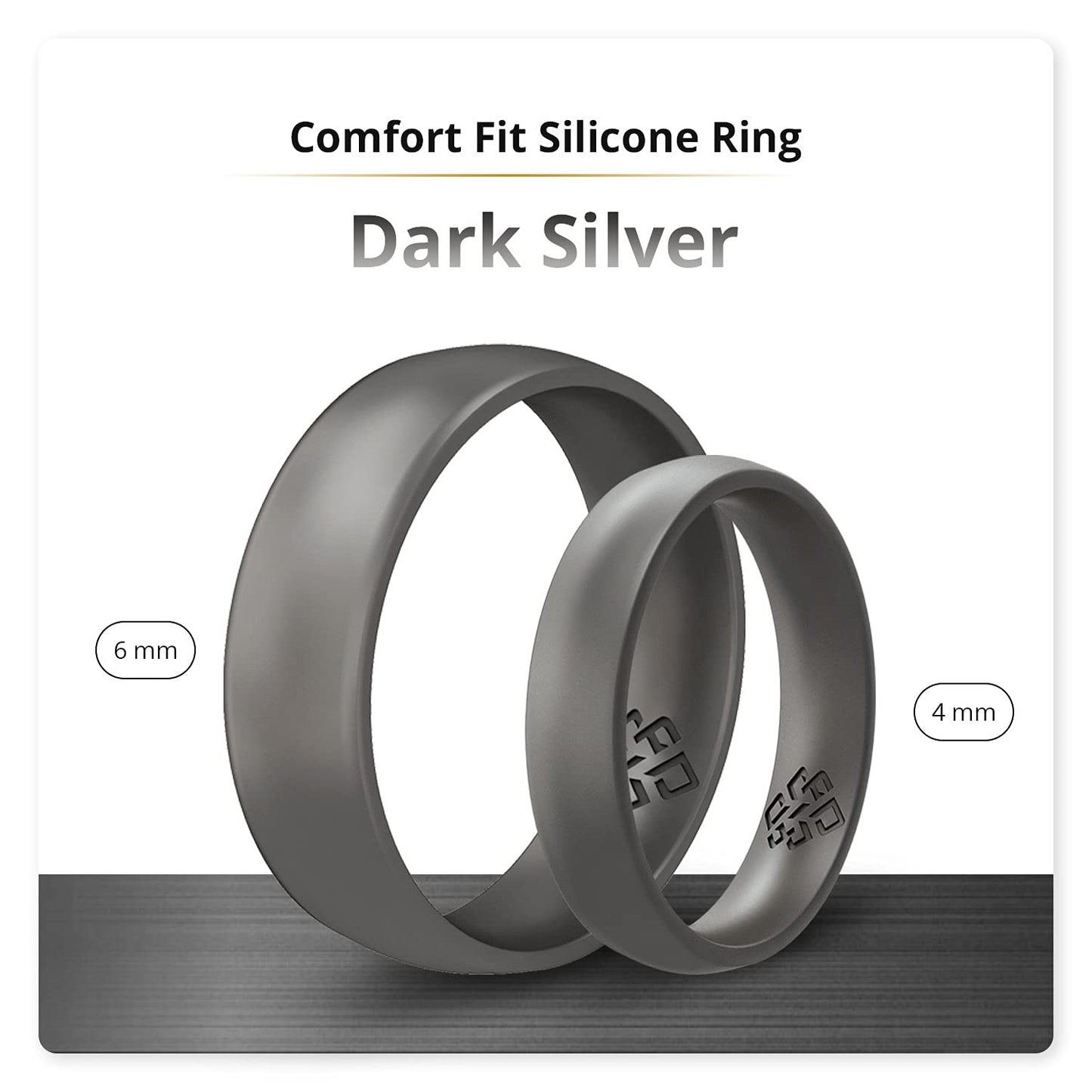 Knot Theory Dark Silver Silicone Ring for Men Women - Breathable Comfort Fit 6mm Wedding Band Size 5