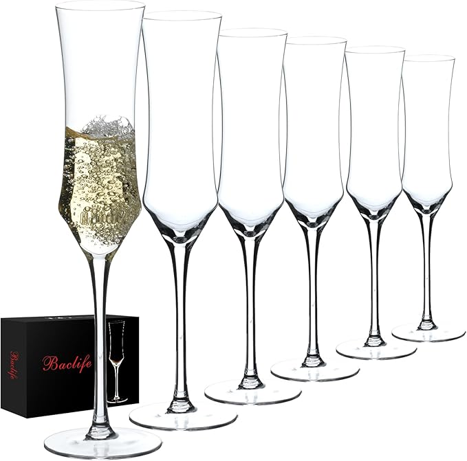 Champagne Flutes Set of 6 - Hand Blown Crystal Champagne Glasses With Long Stem - 7 oz Elegant Sparkling Wine Stemware - U...