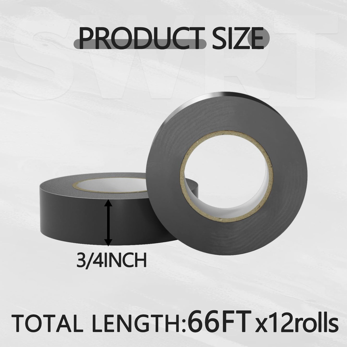 SWRT 12 Pack Black Electrical Tape Waterproof, 0.75 in x 66 FT High Temp Electric Tape Under 600V for All Weather - UV Protection - Flame Retardant