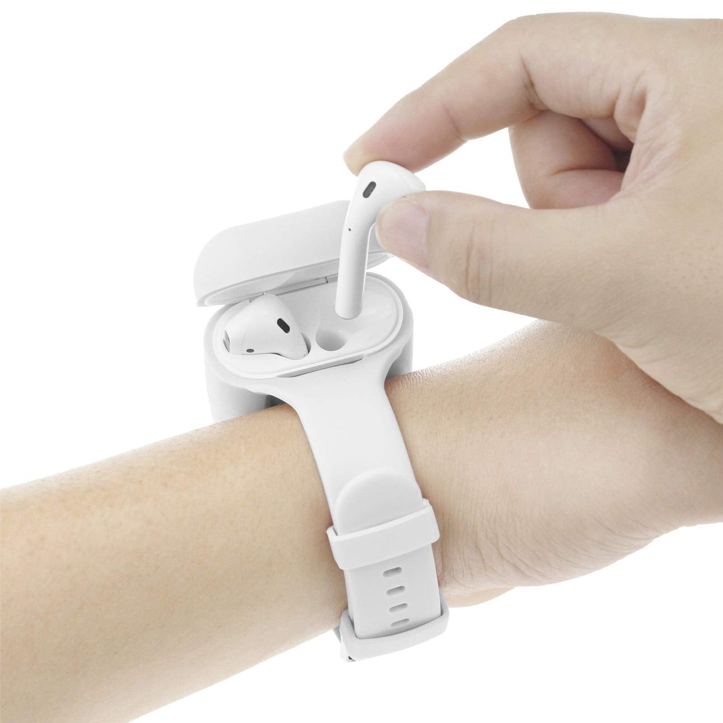 Newest 2021 Wrist Band for AirPods/AirPods 2 Case Accessories Sport Strap Cover Compatible with Apple Airpods 1st and 2nd Wireless Charging Case Portable Full Protective Silicone Skin (White)-New