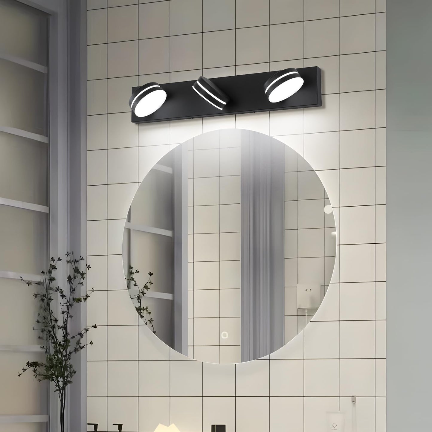 Bicrink 3-Light Bathroom Vanity Light Over Mirror, (24inch Dimmable) Matte Black LED Vanity Lighting Fixtures, Modern Bathroom Wall Light Fixtures with 360°Rotating Lamp Head (Cool White 5500K)