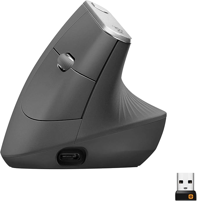 Logitech MX Vertical Wireless Mouse – Ergonomic Design Reduces Muscle Strain, Move Content Between 3 Windows and Apple Com...