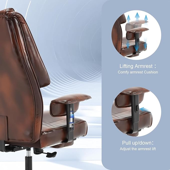500lb Office Chair, Big and Tall Reclining Office Chair with Footrest, Leather Executive Computer Chair with Wide Seat Recliner Home Desk Chairs with Wheels & Lumbar Support for Heavy People,Brown