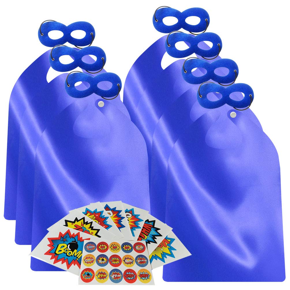 ADJOY Superhero Capes and Masks for Kids Birthday Party 7 Sets - DIY Dress Up Costumes - Bluk Pack (Blue)
