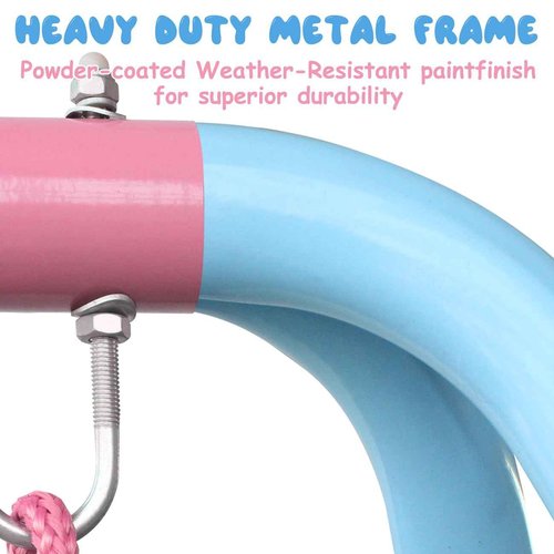 JYGOPLA 2-in-1 Toddler Swing Set with Metal Stand, Safety Belt & 4 Anchors - A-Frame Swing for Kids 6 Months+ (Pink, Indoor/Outdoor Backyard Playground)