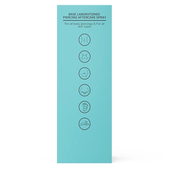 BASE LABORATORIES Piercing Aftercare Spray 4oz | Saline Spray for Piercings | Ear Piercing Cleaner Spray | Saline Solution for Piercings | Piercing & Keloid Bump Removal for Ears, Belly & Nose | 3PK