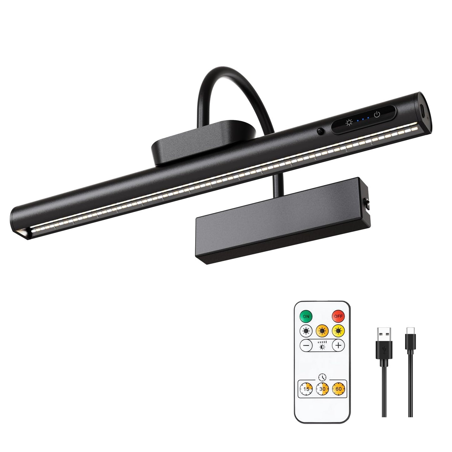LYTARA Dimmable Cordless Picture Light with Controller and Timer, Rechargeable Battery Wall Sconce for Wall Pictures, Gallery Artwork, Paintings, Portraits, Dartboards (Black)