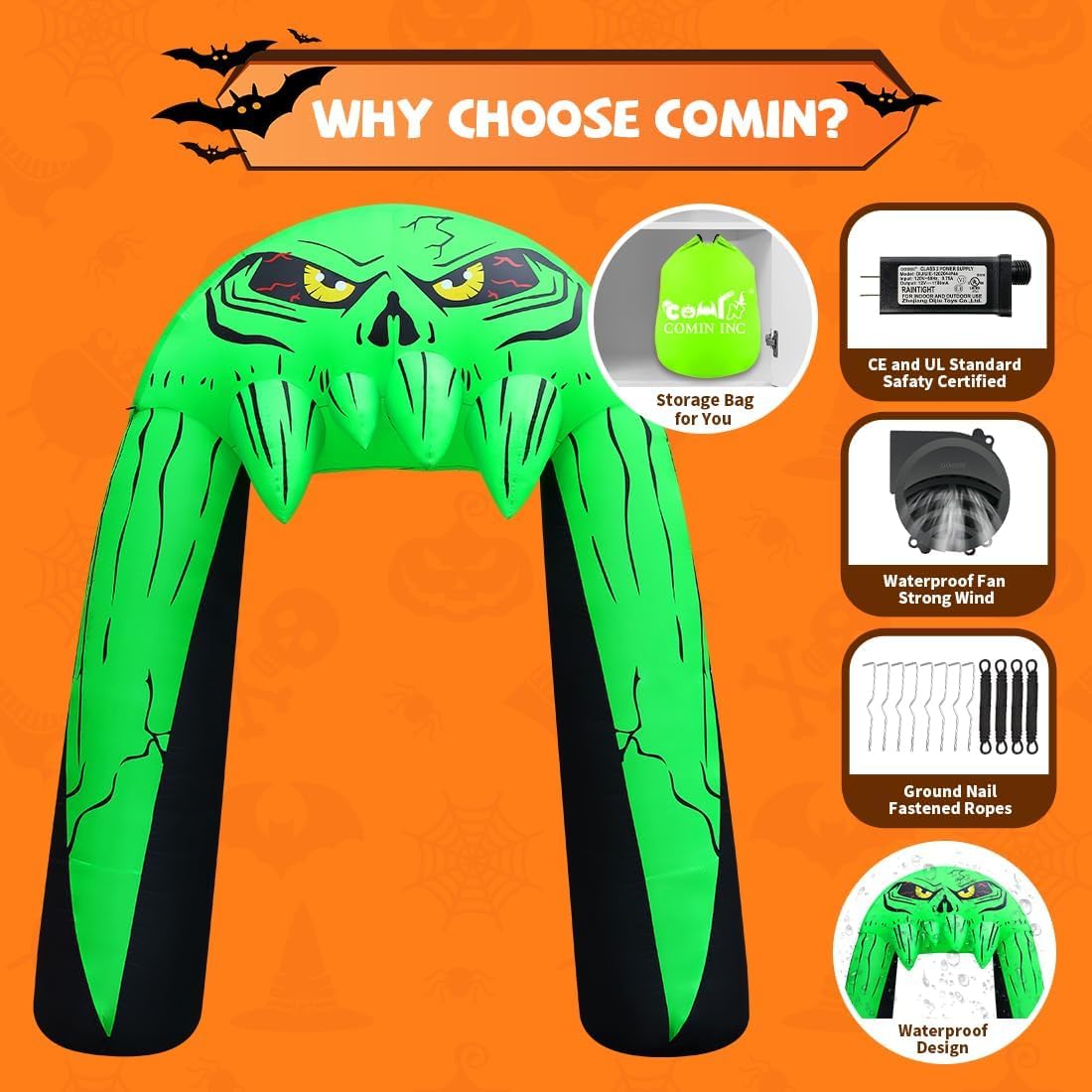 COMIN 10 FT Halloween Inflatables Archway Outdoor Decorations Blow Up Yard Monster Mouth Archway with Built-in LEDs for Indoor Party Garden Lawn Decor