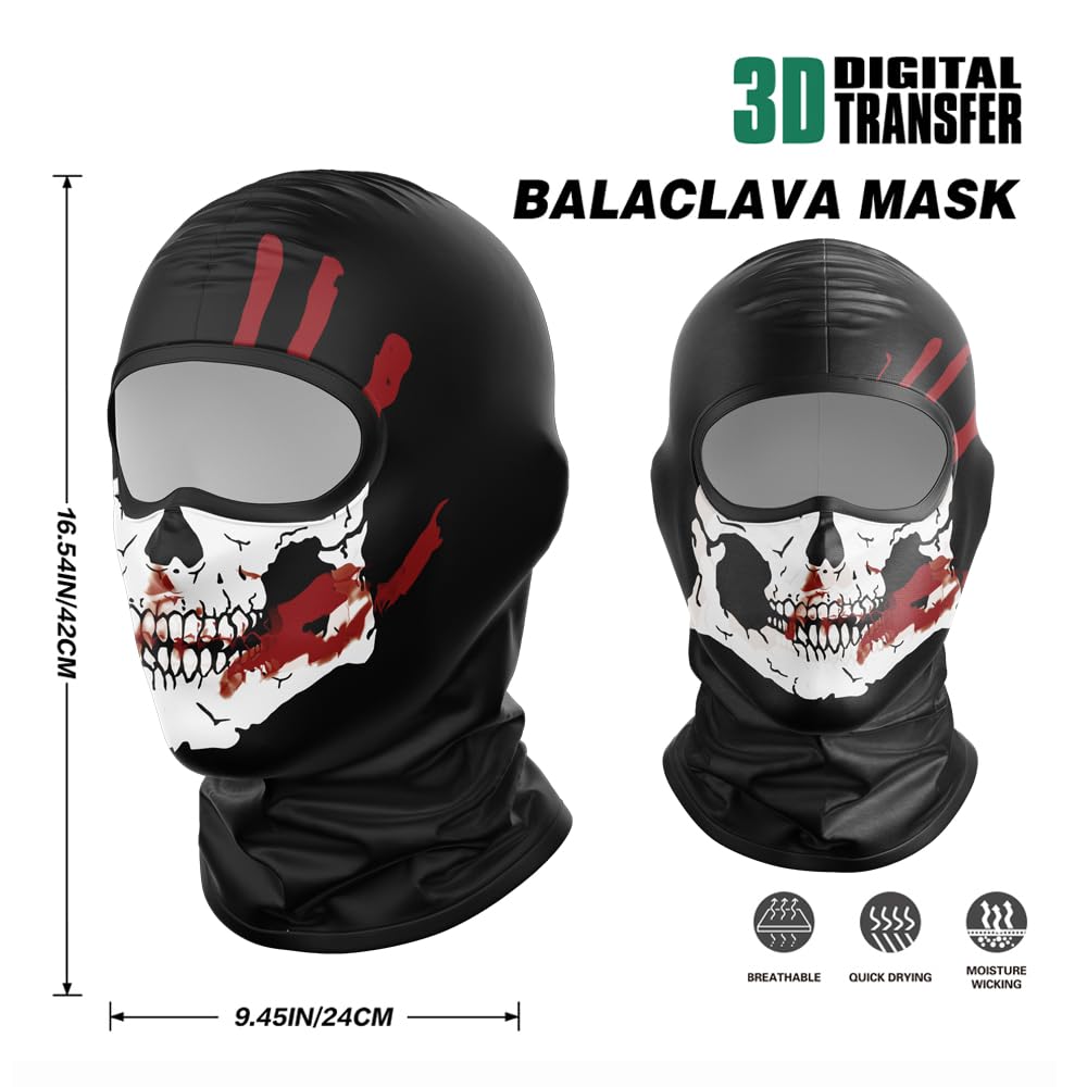 GOPEPOO 2-Pack Ghost Balaclava Face Mask for Men Women Scary Skull Skeleton Cosply Costume Halloween Airsoft Paintball Cycling Motorcycle Black