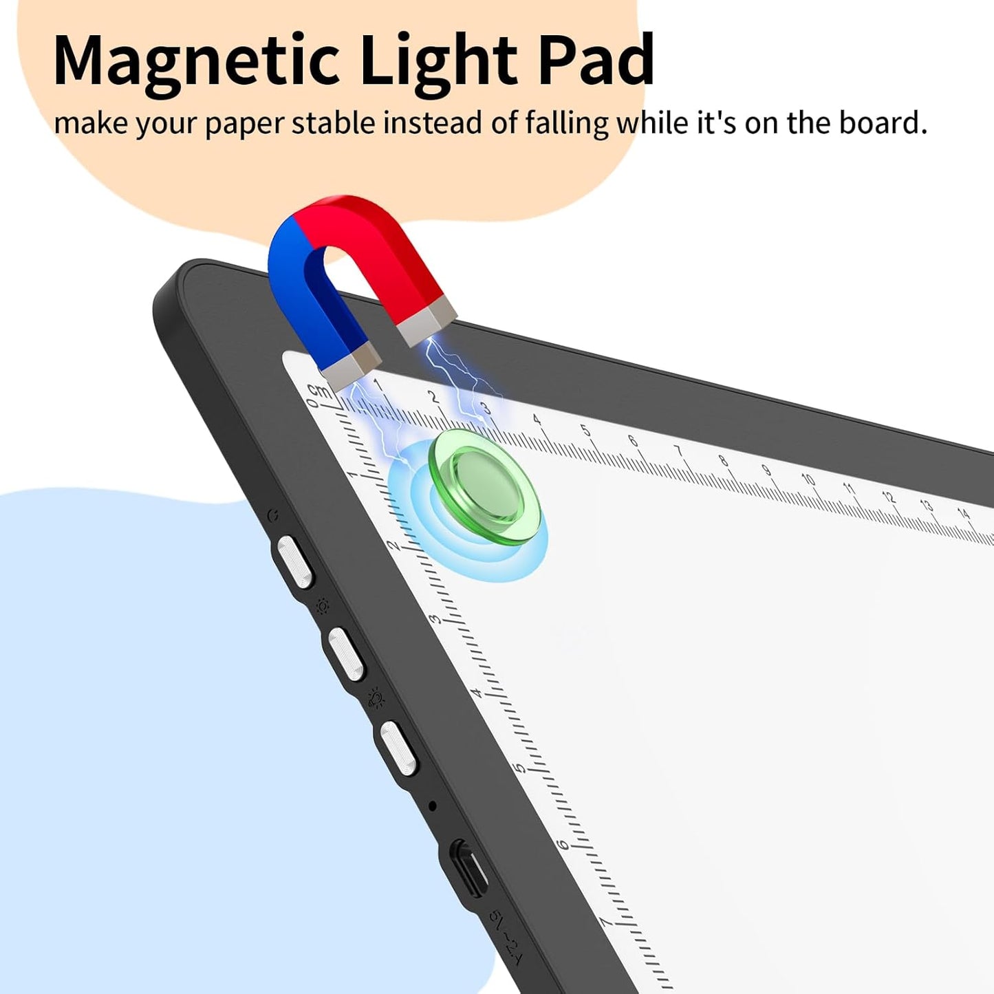 Elice Magnetic A3 Light Board for Diamond Painting, Ultra-Thin Tracing LED Light Box with Side Buttons, Super Bright Diamond Art Light Pad, Light Table for Drawing, Sketching, Weeding Vinyl - Black