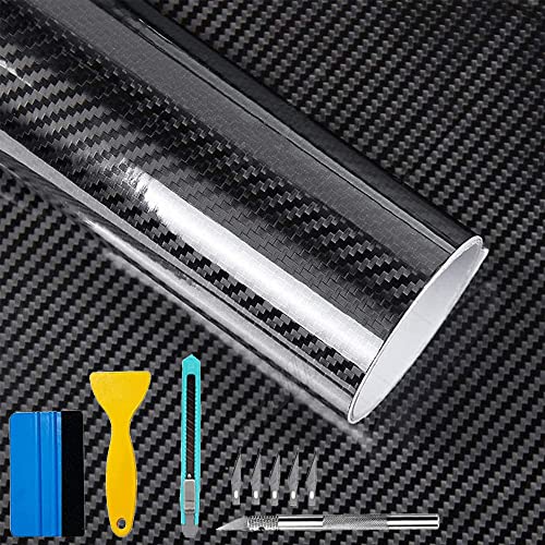 Lypumso 6D Black Carbon Fiber Vinyl Wrap Including Tool Kits, High Glossy Black Car Vinyl Film Roll, Air Release Technolog...