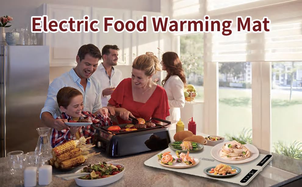 Electric Warming Tray&Food Warming MatFast Full Surface Electric Warming Tray with 7 Temp-Settings & 8H Timer, Portable Roll Up Food Warmer for Gatherings (Grey, 24''X15'')