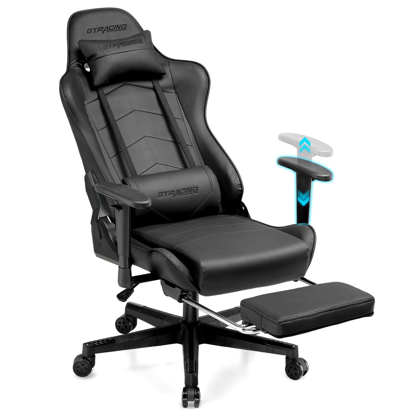 GTRACING Gaming Chair with Footrest, Height-Adjustable 2D Armrests, Racing Style Gamer Chairs for Adults - 160° Reclining Backrest, Computer Game Chair for Office, GT901 (Black)