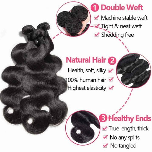 Human Hair Bundles with Closure 18 20 22+16 Inch Body Wave Closure with bundles 100% Brazilian Virgin 3 Bundles Human Hair Weave with 4x4 Free Part Lace Closures Natural Black