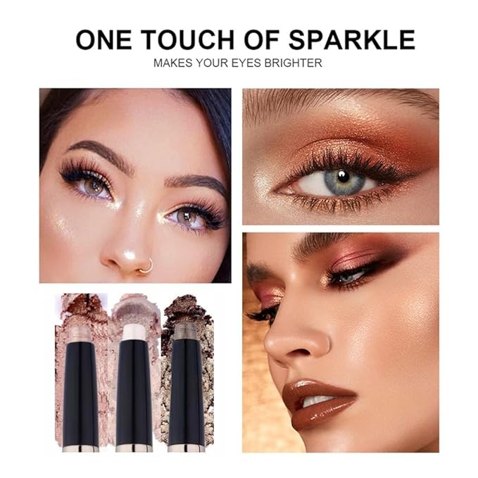 Blue Eyeshadow Stick Makeup, Long-Lasting Waterproof Eye Shadow Pencil, Hypoallergenic Smudge-Proof Glitter Primer Palette Shimmer Eyeliner, Easy to Blend Eye Make Up