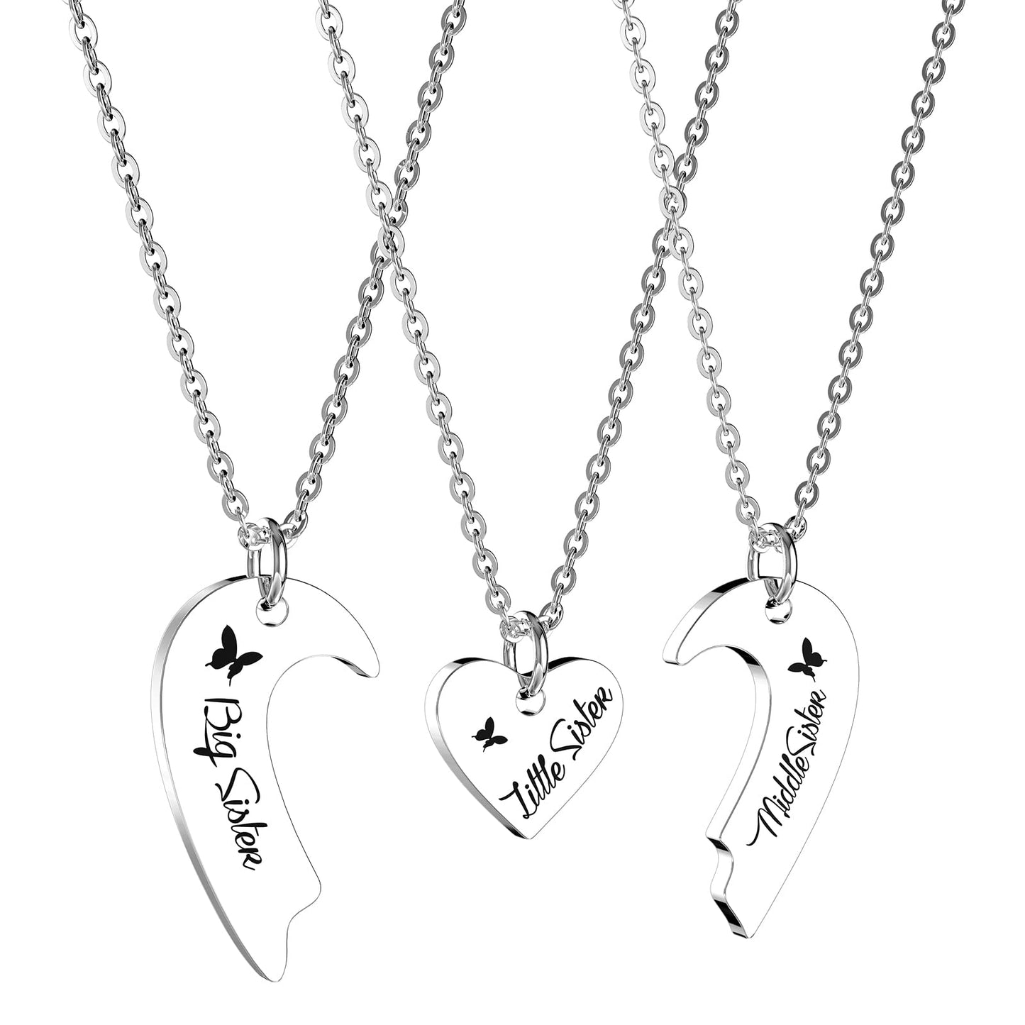 HOFOYA Matching Sisters Necklace 3 Piece Best Friends Pendant Set of 3 Split Heart Necklaces Jewelry Gifts for 3 Sisters Best Fr
