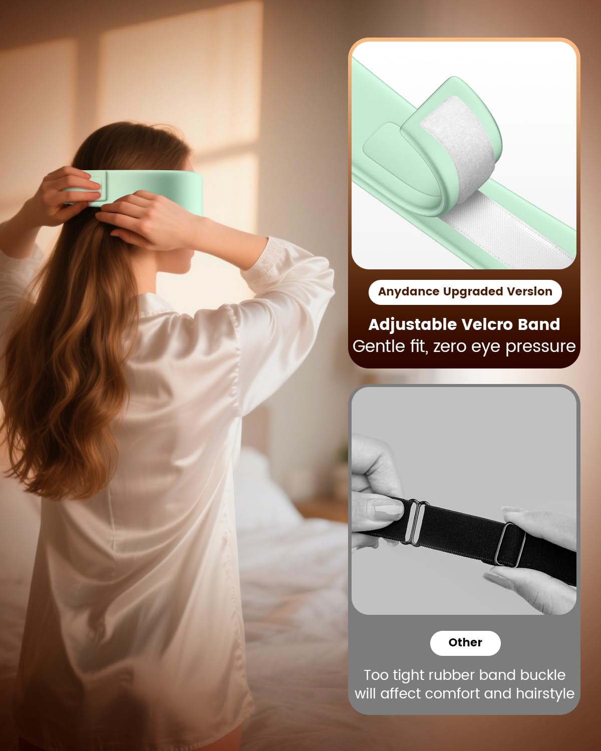 Heated Eye Mask - Cordless Eye Mask for Dry Eyes, Eye Relief, Improved Sleep, Timed Shutdown, 4 Temperature, Suitable for Women with Smaller Faces, Removable for Cleaning - Green