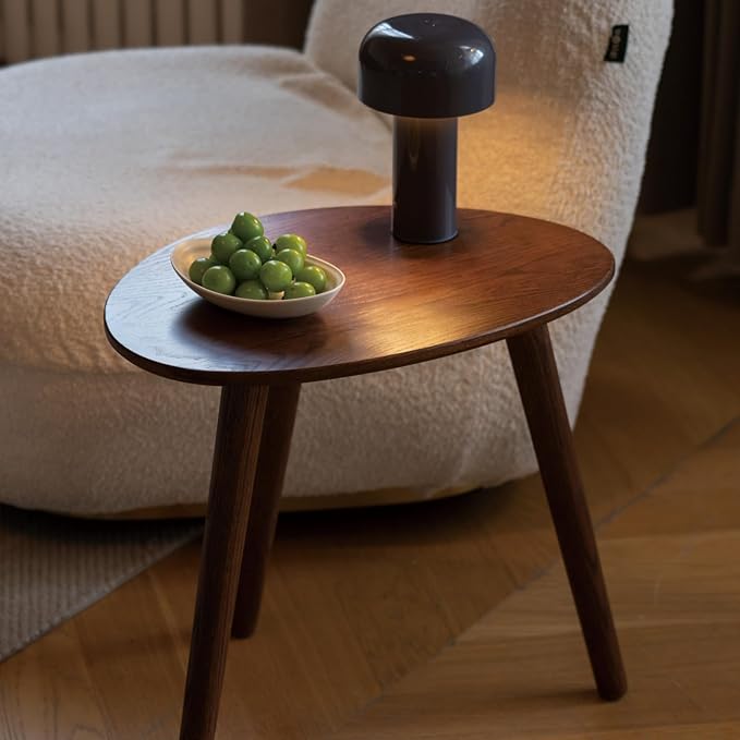 Vadisun Small Oval Coffee Table, 19.7'' Small Mid Century Modern End Table for Living Room, 100% Solid Oak Wood Side Table, Minimalist Display Center Table(Walnut Color, 19.68" Wx13.38 Dx17.71 H)