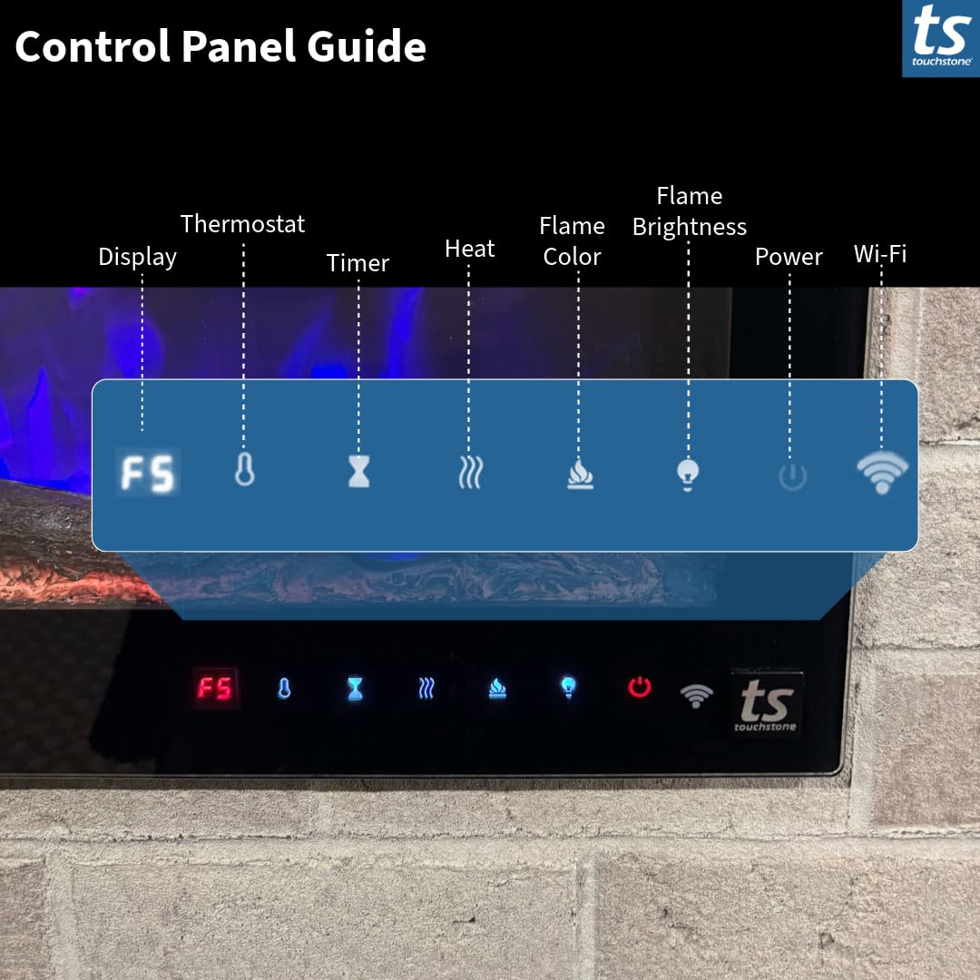 Touchstone Smart Electric Fireplace-The Fury 46" Wide- 4.5" Thin in Wall Recessed-100 Realistic Flame/Ember Bed Color Combos-1,500W Heater-Larger Viewing Area-Alexa/WiFi Enabled