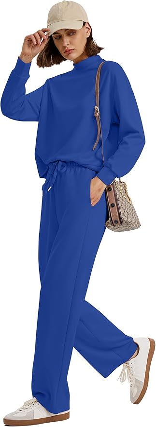 WIHOLL Two Piece Sets for Women Fall Outfits Lounge Sets Mock Neck Tops Wide Leg Pants Vacation Travel Airport Outfits
