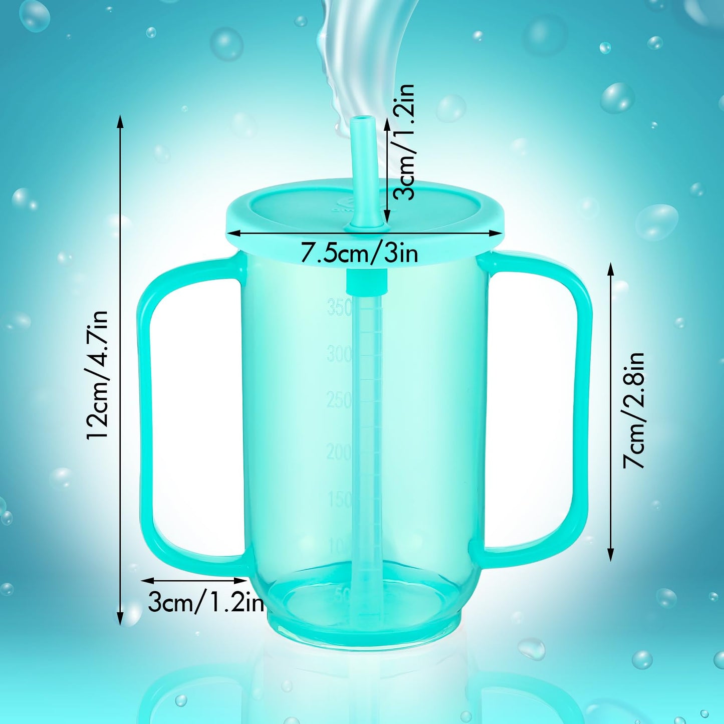 Sliner 3 Pcs Adult Sippy Cups for Elderly 12 oz Straw Sippy Cups with 2 Handles No Spill for Adults Spill Proof Dysphagia Cup for Disabled Patients (Blue)