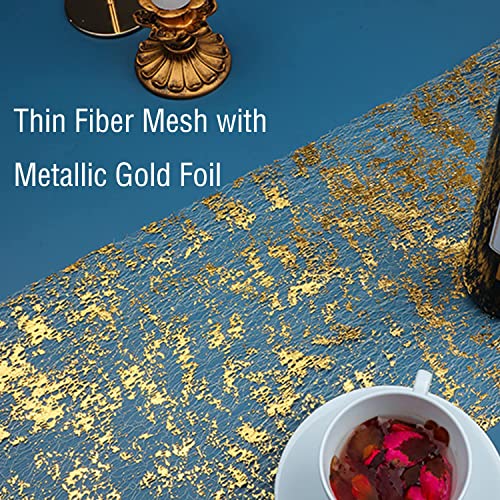 Snowkingdom 2 Pieces Gold Table Runner, Sequin Glitter Foil Metallic Thin Mesh Runner Roll 11"x108", Gold Table Decoration...