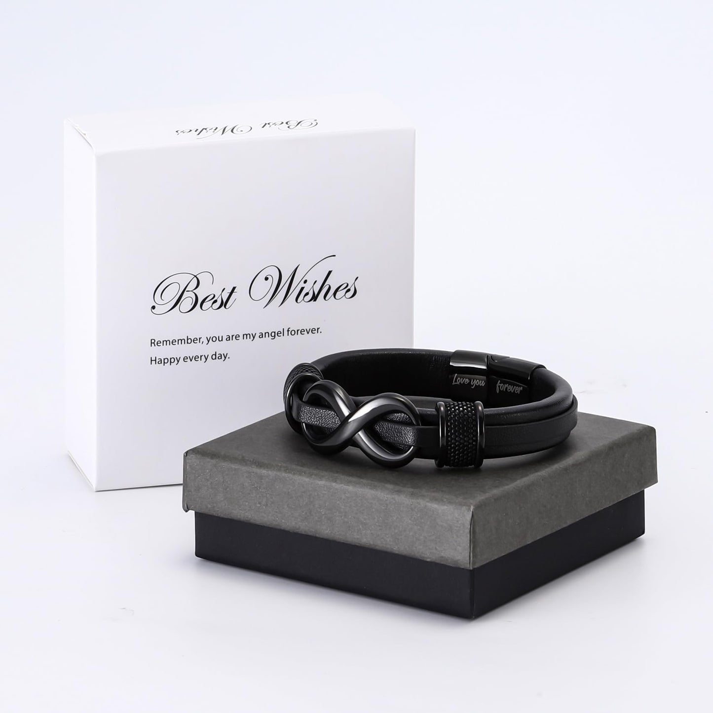 HSM Gifts for Men – Premium Leather Bracelet for Men with Infinity Symbol & Engraved 'Love You Forever' – Stylish & Mens Bracelet for Husband, Boyfriend, Gift Box Included
