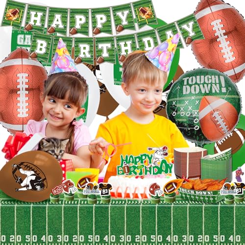 YIGZAG Football Birthday Party Decorations with Balloons Banner Cupcake Toppers Tablecloth & Backdrop and Paper Food Tray ...