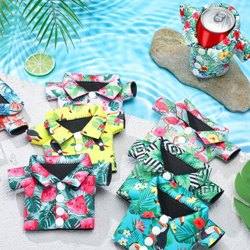 Pickmesh 12 Pack Tropical Shirt Can Cooler Sleeves 12 oz Hawaiian Funny Can Cooler Bulk for Beer Beverage Soda Birthday Be...