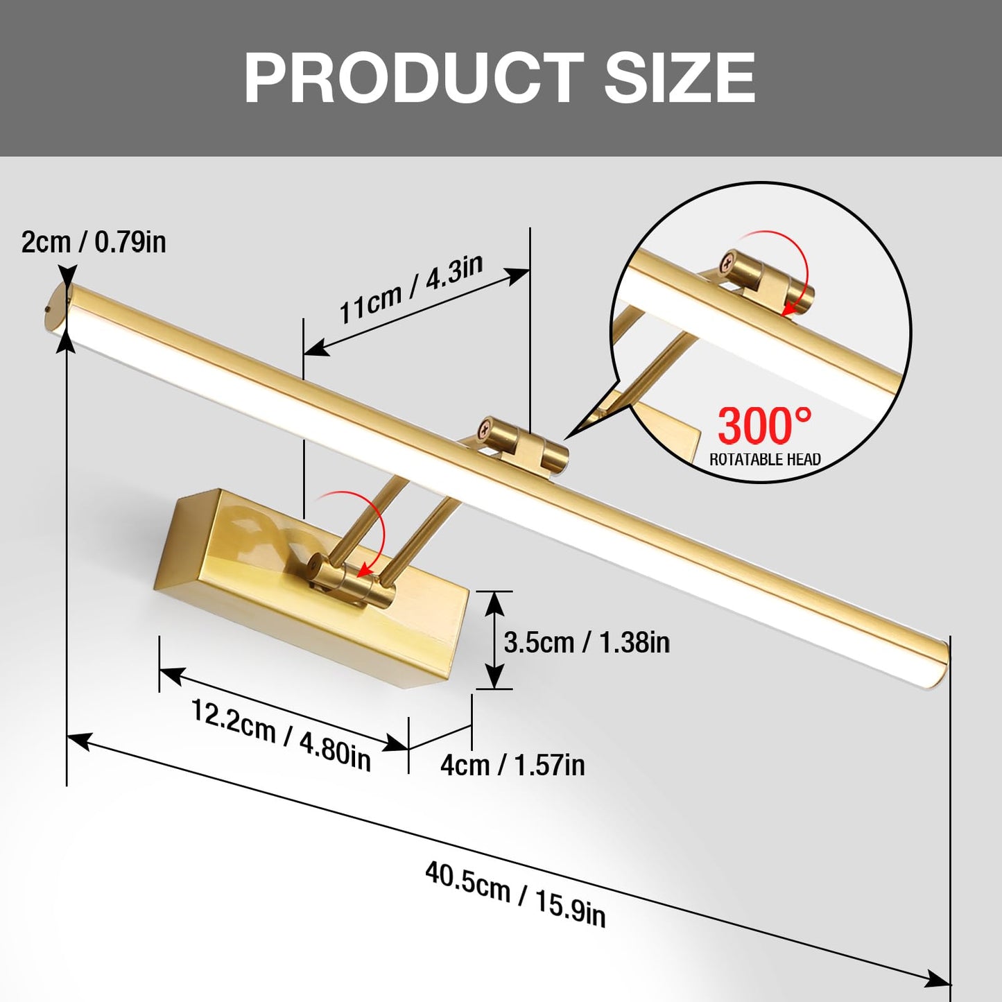 HOWMZON Picture Light,5200mAh Battery Picture Light with Remote, 16inches Metal Frame Light for Paintings, Rechargeable Display Wall Lamp for Gallery Portrait Artwork (Brass)