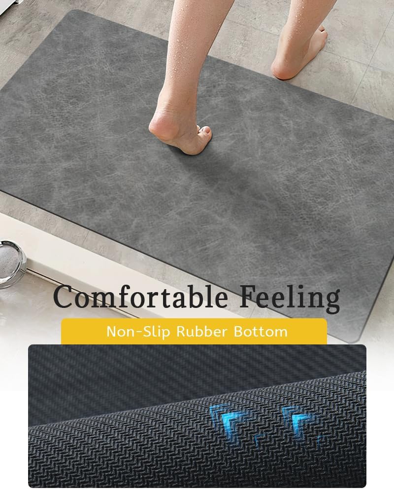 Mecko Bath Mat Rug, Rubber Non-Slip Quick Dry Absorbent Thin Bathroom Rugs Fit Under Door Bathroom Floor Mats-Shower Rug for in Front of Bathtub, Sink, Shower Room(Dark Grey,16"x24")