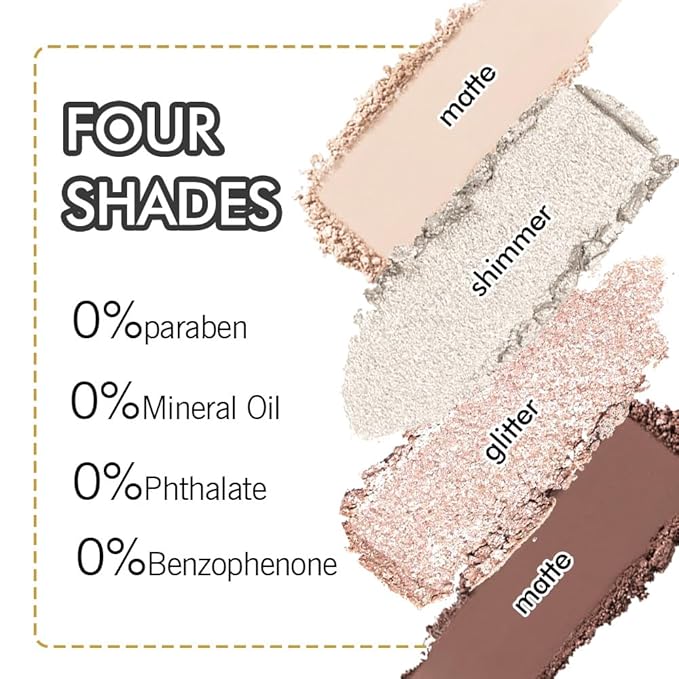Eyeshadow Quad Makeup Palette – 4 Shades of Nude, Silver, Brown, Champagne Gold Tones, Blendable Matte & Shimmer, Long-Lasting Waterproof, Perfect for Mature & Young Women, with Built-In Mirror 04#