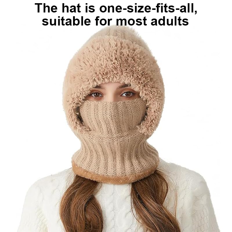 Womens Winter Hat and Face Mask Set with One-Piece Design, Cold Weather Gear for Commuting, Winter Walks and Snow Activiti...