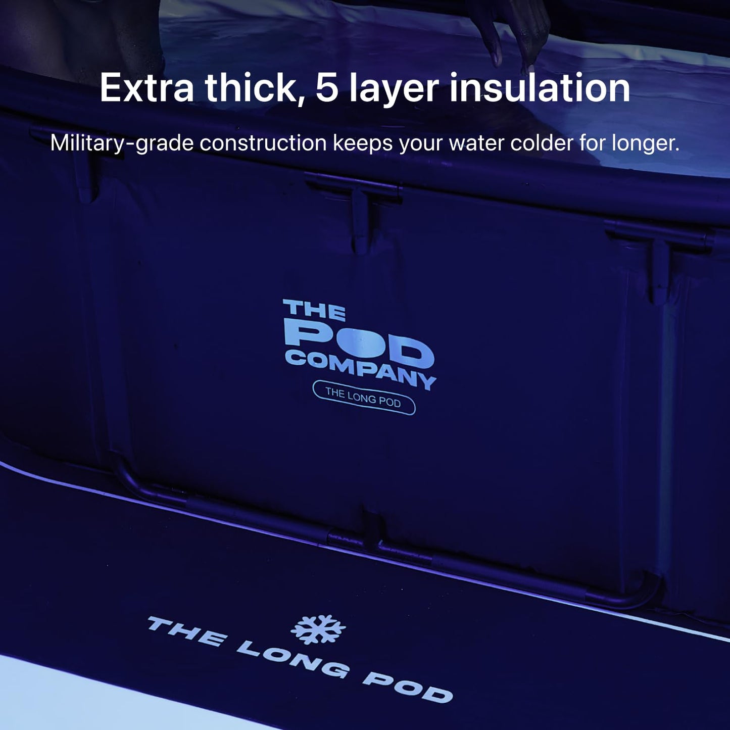 The Pod Company Long Pod 126 Gal Cold Plunge Tub + 1/3 HP Water Chiller Bundle, Extra-Large Ice Bath, 41°F Ice-Free Cooling System, Fits Up to 6'9"