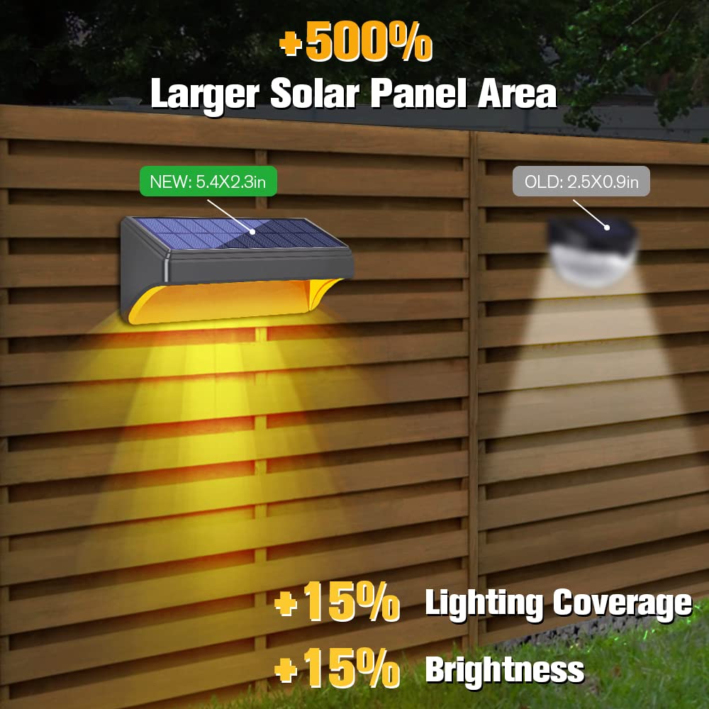 Bridika Solar Fence Lights, Fence Lights Fence Solar Lights Outdoor Waterproof Warm White & Daylight White LED Solar Lights for Backyard, Deck Railing, Stair Handrail and Wall (4 Packs, Plus Size)