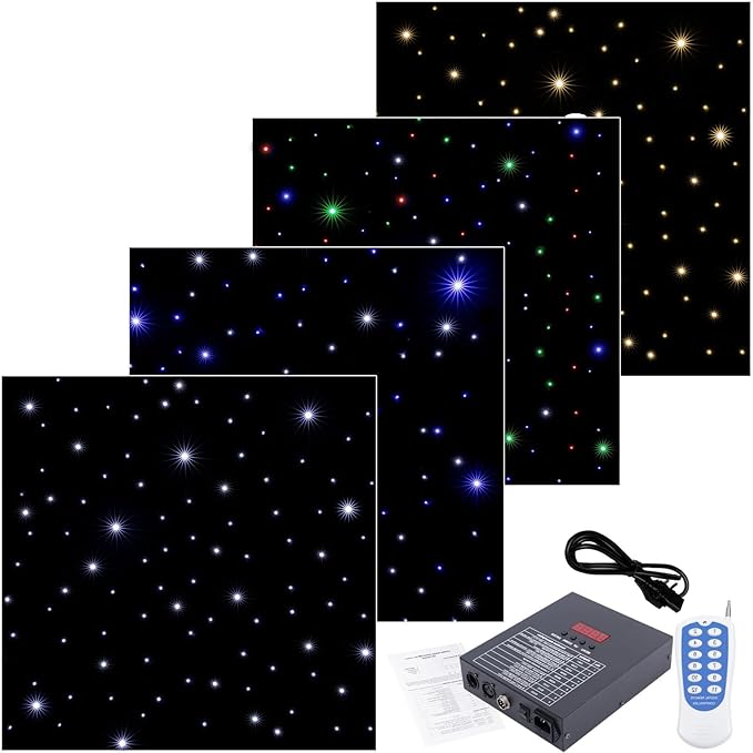 SEDAMORALLY LED Stage Starry Sky Cloth Background,White and Blue Foldable Wedding Stage Star Curtain Backdrops,DMX512 Cont...